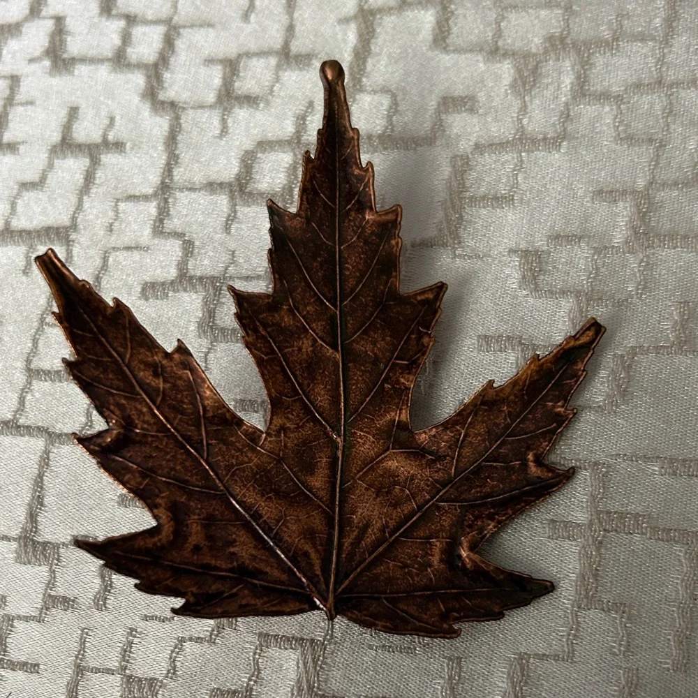 Copper tone Leaf and Silver telephone pins. Origin unknown, very pretty